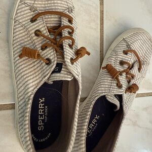 Sperry Beige Striped Shoes with Tan Laces